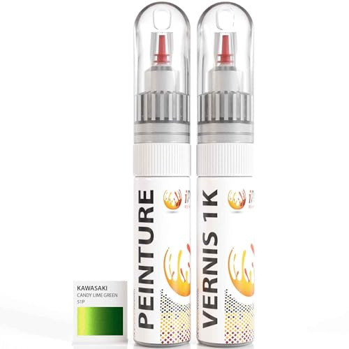 ipixline Kit Retouche Peinture Carénage Moto - Stylo Correcteur Peinture 30 ml, Vernis Brillant 1k 30 ml - Compatible avec Kawasaki - Candy Lime Green 51P