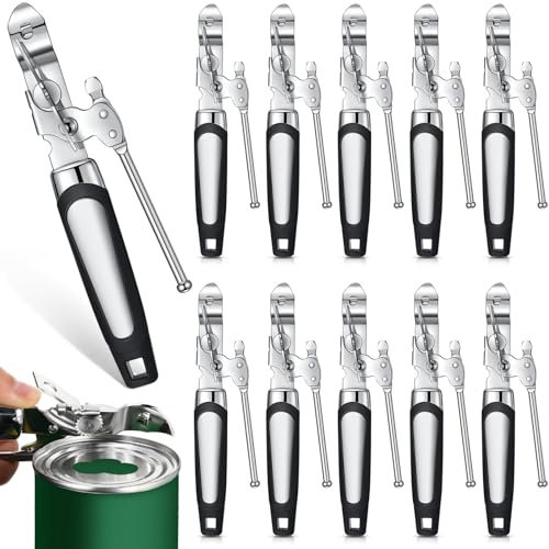 Gisafai Lasnten 10 Pieces Can Opener Manual Can Opener Manual Smooth Edge with Sharp Blade and Soft Non Slip Grip Handle Safety Can Opener Heavy Duty Hand Held Can Opener, Black and Silver