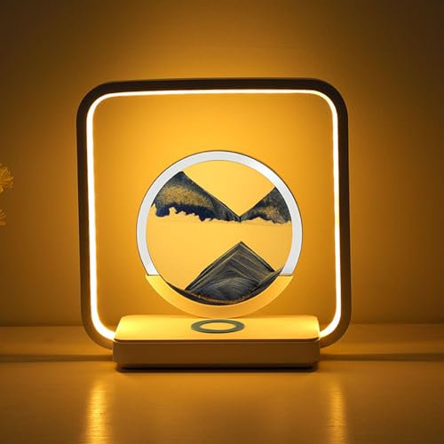 Image De Sable Dynamique, Images De Sable à Tourner Avec Veilleuse LED 26 X 25 X 9,6 Cm Avec Câble USB, Rotation à 360°, Peinture Sur Sable Fluide, Lampe à Sable Mouvant Pour Décoration(Jaune)