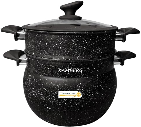 Kamberg - Couscoussier/Cuit Vapeur/Faitout 3 en 1 - Ø 26 cm - 11 Litres - Aluminium - Convercle en Verre - Tous feux dont Induction - 0008230