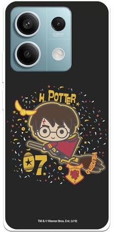 Schutzhülle kompatibel mit Xiaomi Redmi Note 13 Pro 5G - Poco X6 offizielle Harry Potter-Hintergrund, schwarzer Hintergrund, transparente Silikonhülle, flexibel, offiziell lizenziert von Harry Potter