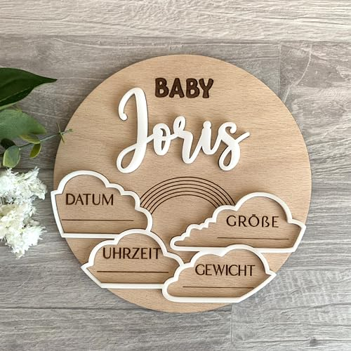 Personalisierte Baby Geburt Ankündigung Schild Holz Baby Geburtsschild Neugeborenes Geschenk Willkommen Schild Geburt Statistik Namensschild Baby Name Geburt Detail Kinderzimmer Deko (Design 3)