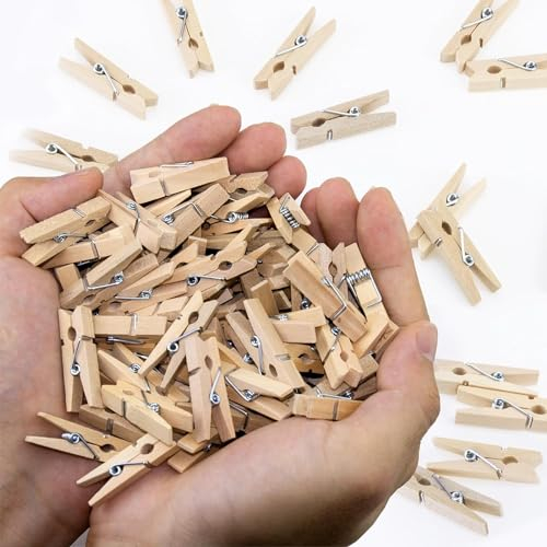 LOMIMOS 100 Pièces Mini Pinces de 3cm en Bois Cannelle, Petite Pinces en Bois Original Multi Usage pour Polaroid Photo Décorer La Chambre, Travaux Manuels, Cartes Postales
