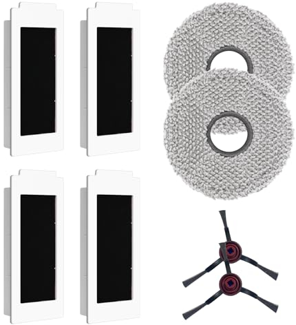 Jegehoyo Zubehörset für Ecovacs T30 Pro Omni / T30 Omni / T30S Combo Complete / T30S Combo / T30S Roboter-Staubsauger-Ersatzteile, 4 Filter + 2 Seitenbürsten + 2 Wischpads