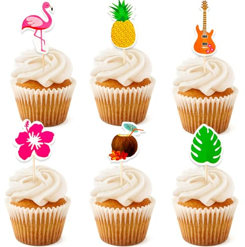 ALEGRE Hawaii Cupcake Topper,24 Stück Flamingo Tortendeko,Tropical Aloha Deko Torten,Flamingo Kuchendeko Geburtstag,Ananas Muffin Deko,Tropical Hawaii Deko Kuchen für Sommer Party Dekoration Zubehör