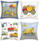 Bonhause 4er Set Kissenbezüge Kinder 45 x 45 cm Spielzeugauto LKW Bagger Dekorative Kissenhülle Zierkissenbezüge für Sofa Schlafzimmer Wohnzimmer Auto Zuhause Dekoration
