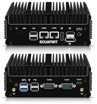 ROUAFWIT Mini PC Industrial Lüfterlos 12th Gen J6413/J6412, 8G RAM 128G M.2 NVME SSD Micro Desktop Büro Fanless Computer, Dual i226V 2.5GbE LAN, 2 COM, WiFi/BT, 3 Display