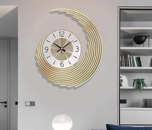 JRose Collections Large Modern Wall Clock 48x58cm – Luxury Gold Spiral Design with Silent Sweep Quartz Movement, Decorative Statement Clock for Living Room, Bedroom, Office, Home Décor JR5160