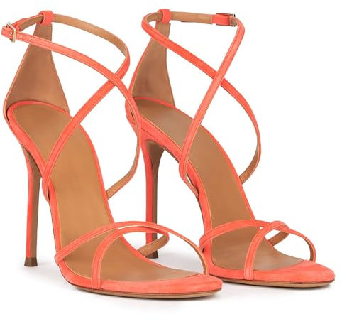 Rozhuhro Sandali semplici e Eleganti con Tacchi Alti per Donna Sandali Sexy con Cinturini Incrociati Sandali a Spillo da Festa Aperti Caviglia Scarpe estive Indossare Tutti Giorni,Arancia,38 EU
