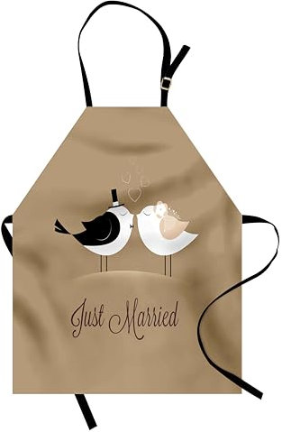 ABAKUHAUS Hochzeit Kochschürze 2-er Pack, Just Married Vögel Kuss, Unisex-Küchenlätzchen mit verstellbarem Hals für Kochen Gartenarbeit, 67 cm x 80cm, Kakao Braun