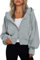 Fisoew Damen Sweatjacke mit Kapuze Langarm Hoodie mit Zweiwege Reißverschluss Crop Kapuzenpullover(Grau,XL)