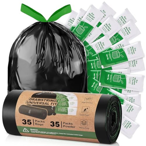 Camping Toilet Bags Poo Gel Set, 35 Portable Toilet Bags + 35 Camping Toilet Gel, 10 Gal Compost Camping Waste Toilet Bags for 5 Gallon Bucket Toilet Seat Car Camping Potty Outdoor Toilet Backpacking