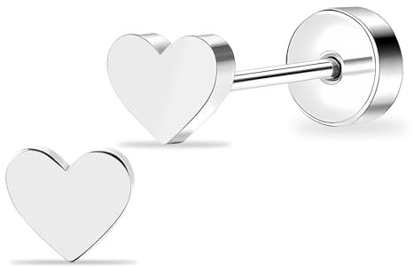 Artskin Women Flat Back Ball Stud Earrings Titanium Hypoallergenic Girls Earrings Studs for Sensitive Ears Simple Classic 5mm Flat Stud Earrings for Helix Tragus Cartilage (Heart - Silver)