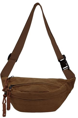 Cord Bauchtasche für Damen Herren, Crossbody-Hüfttasche Umhängetaschen Brusttasche Cord Erwachsene mit 3 Tasche und Verstellbarem Leichte Gürteltasche für Jungen Sportlich Wandern (Braun)