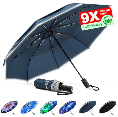 G4Free 42 inch Winddichter Kompakt-Reiseschirm für Regen & Sonne, Doppeldach-Regenschirm mit Reflektorstreifen, Automatischer Taschenschirm mit Schutzhülle für Damen und Herren