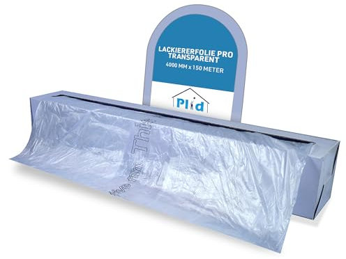 Plid® Lackiererfolie PRO 4m x 150 m - Transparent, Schutzfolie, Abdeckfolie, Karosserieschutz, Undurchlässig, Einfache Anwendung, Starke Haftung