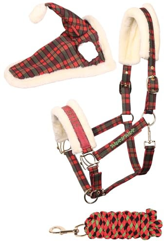 NETPROSHOP Halfterset Christmas bestehend aus Halfter, Führstrick, Ohrenschutz, Shetty-Full, Groesse:Cob, Farbe:Rot