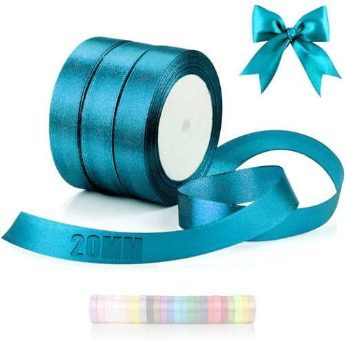 TXXATX 66m Schleifenband Türkis Satinband Deko Geschenkband Breit 20mm Geschenkbänder Türkis Ribbon Band Hochzeit Stoff Geschenk Band für Taufe Geburtstag Valentinstag Weihnachtstischdeko