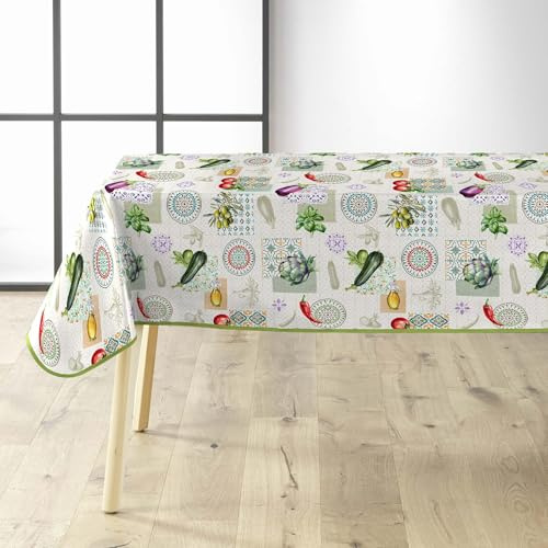 Douceur d'Intérieur, Nappe Rectangle (140 x 240 cm) Vegetalia Vert, PVC Imprimé