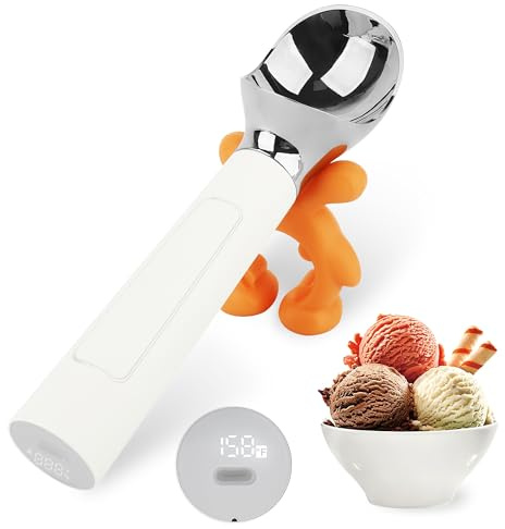 LAUDTEC Newest Heated Ice Cream Scoop, Rechargeable Electric Ice Cream Scoop, Maximum Heating up to 158℉ for Hard Ice Cream (White)