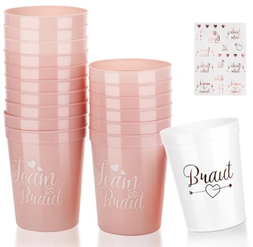 MICHIHOMIE 14 Stück JGA Becher, Braut und Team Braut Tassen mit Tattoos Set, Jga Accessoires Frauen für Junggesellenabschied Frauen, Bride to be Deko für Verlobungsfeier, Junggesellenabschied Party