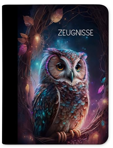 CreaDesign Zeugnismappe A4 – Eule Dream – für Jungen – Dokumentenmappe mit 10 Klarsichthüllen