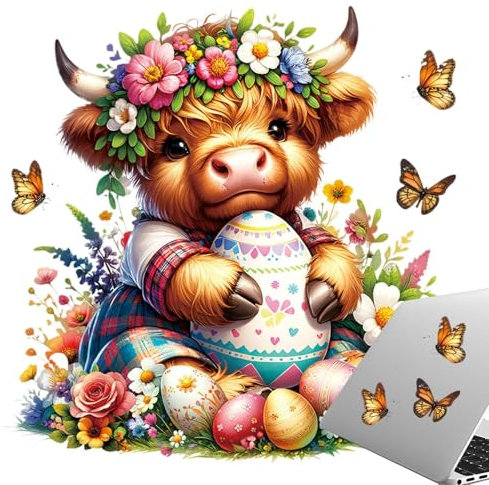VITSRISEA Highland Cow Sticker, dekorativer Cow Sticker für & Wände | Lustige -Aufkleber mit Blumen und Eiern, Vinyl-Aufkleber für Handy