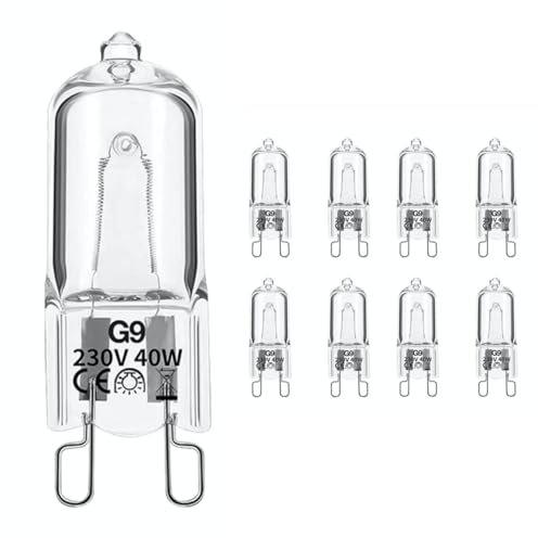 8 Pcs G9 Halogen LED Bulbs, 40W 220V Warm White 2700K, 360° Beam Angle Wax Burner Bulbs Capsule Bulb, Energy-efficient Replacement for Oven, Chandelier, Table Lamps, Cabinet Light, and Ceiling Lights