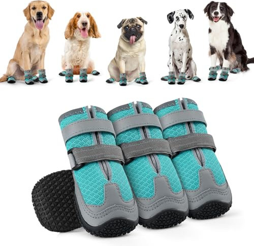 Hundeschuhe mit reflektierenden Riemen, hohe Hundestiefel wasserdicht, Anti-Rutsch verschleißfeste Gummisohle Hundeschuhe Pfotenschutz fürkleine, mittlere und große Hunde(L, Blau)