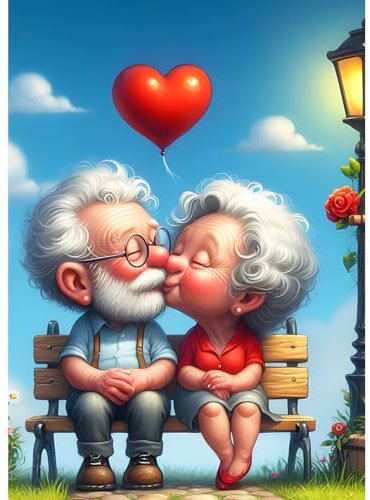 DPHERO Old Man Diamond Painting Kits for Beginners Adults,5D DIY Cartoon Lovers Diamond Art Kits,Round Full Drill Heart Gem Art Crafts Kits,DIY Painting by Numbers for Home Wall Decor 12x16 inch