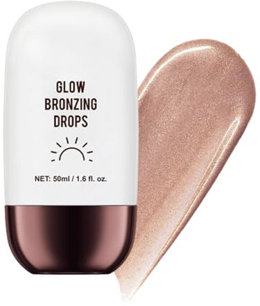 Champagne Shimmer Liquid Bronzer & Highlighter Drops – Mehrzweck-Bronzing-Tropfen für Gesicht und Körper, Bräunungs-Tropfen mit Hauttönung, für Kontur-Make-up und natürlichen Glanz, leicht zu