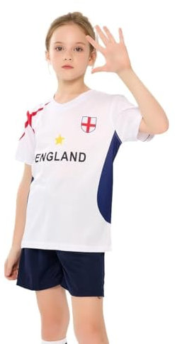 Bolognifi Kids Football Jersey European/Americas Cup T-shirt Boys Girls Sports Soccer Half Sleeved Shorts Set(England,4-5Y)