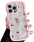 ZTOFERA Wavy Case for iPhone 14 Pro Max (6.7), Cute Clear Protective Case with Cherry Ribbon Pattern, Hard PC Colored Wave Frame Soft Silicone Bumper Shockproof Cover for Girls Women, Pink