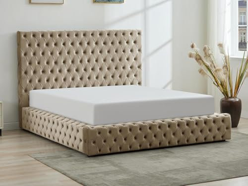 Vente-unique-Chesterfield-Bett mit Bettkasten - 180 x 200 cm - Samt - Taupe - DULENI