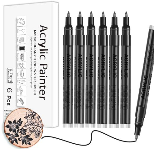 Alitastro Acrylic Paint Pens Waterproof Markers 6 Black Permanent Marker Pens Acrylic Pens for Rock Painting Glass Stone Ceramic Metal Fabric Pebble Painting pens Craft Supplies