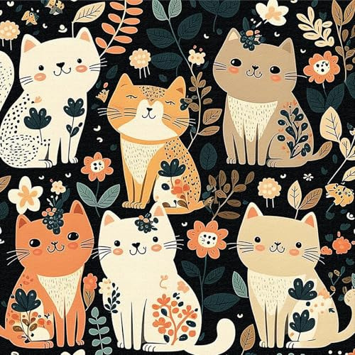 LZH-LP Selbstklebende Tapete, 44x600CM süße Boho-Katzen, zum Abziehen und Aufkleben, Kontaktpapier, Waldblumen, nahtlos abnehmbare Tapete, dekorative Folie für Wandaufkleber