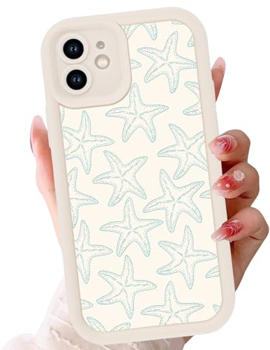Zrutru Summer Beachy Case for iPhone 11 6.1,Cute Starfish Ocean Aesthetic Coastal Girly Trendy Cover,Beige Soft Shockproof Cases Camera Protection Funda for Women Girls for iPhone 11