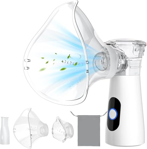 YOHOOLYO Nebulisateur Inhalateur Vapeur Portable Rechargeable pour Adultes et Enfants, Inhalateur Respiratoire Electrique avec 2 Masques et Embout Buccal, pour Usage Domestique et en Voyage