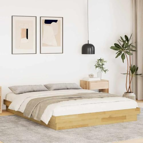 Teenpull Massivholzbett Eiche 160x200 cm, Robustes Bettgestell ohne Matratze, Stabiler Lattenrost, modernes niedriges Bodenbett für Schlafzimmer, langlebige Möbel
