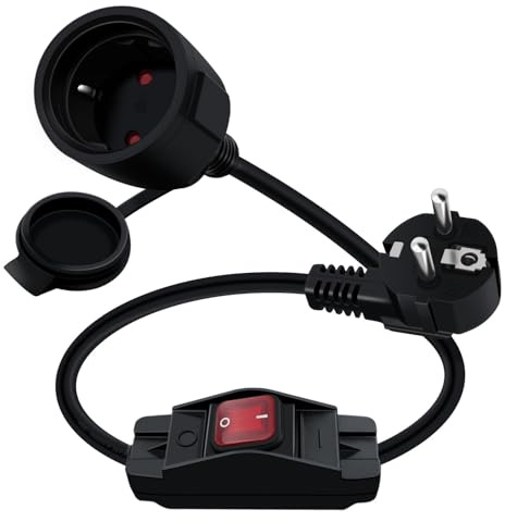 YINGAYOU Cable D'extension Schuko Court avec Interrupteur 16A 250V Rallonge Schuko Courte avec Interrupteur Prise IP44 pour Usage Extérieur ou Intérieur (Noir, 0.5 m)