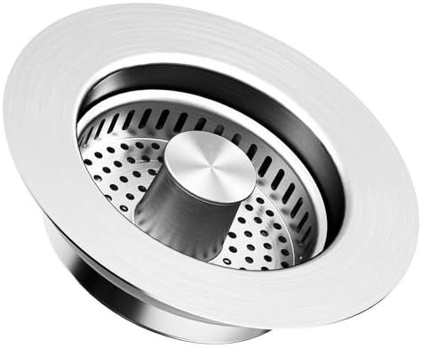 3-in-1 Kitchen Sink Drain Strainer and Stopper, Pop Up Sink Plug with Anti-Clogging Basket, 304 Stainless Steel Sink Stopper Fits 3-1/2 Inch Drain Holes (2.8-3.35)