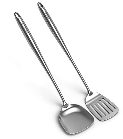 2 Set Di Spatole In Acciaio Inox, Spatola Robusta Resistente Al Calore, Spatola Da Cucina Argentata, Lavabile In Lavastoviglie, Utensili Ideali Per Pesce, Uova, Pancake