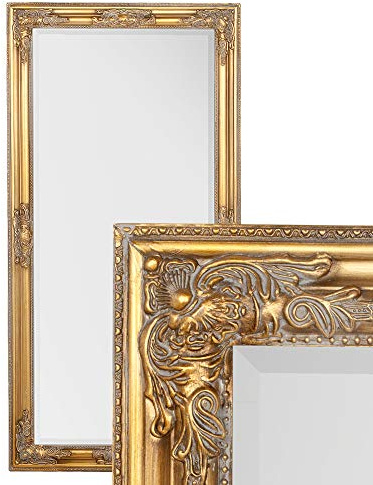 LEBENSwohnART BESSA Wandspiegel, Spiegel groß Barock 130x70cm, Gold Antik | 7cm breiter Holzrahmen, 3cm Rahmentiefe, Facettenschliff und Aufhängung im Hoch- oder Querformat für flexible Wanddeko