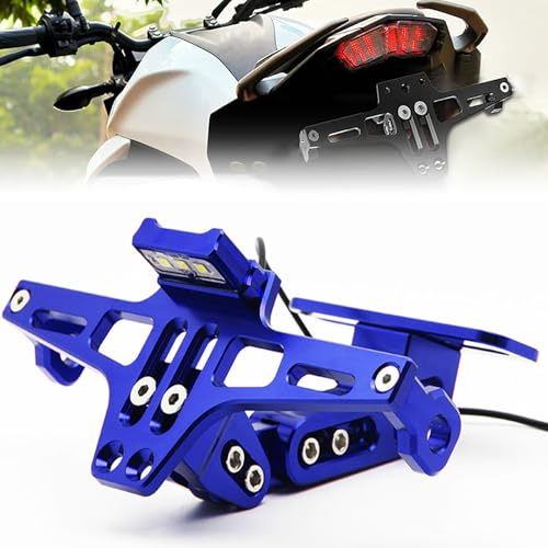 OPBVXQ Motorrad Kennzeichenhalter für CFMoto CF Moto 800MT MT800 800 MT 800, Lizenz Halterung, Aluminium Fender Eliminator Tail Tidy Kit, Verstellbarer Nummernschildhalter Motorrad,C Blue