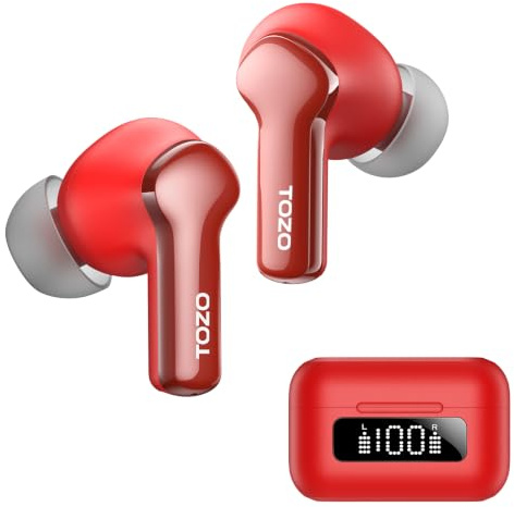 TOZO NC3 Kabellose Bluetooth In Ear Kopfhörer ANC mit Digitalanzeige IPX8 | Hybrid Active Noise Cancelling, 6 Mikrofone für klare Anrufe, 68 Std. Akkulaufzeit, App-Steuerung und Digitalanzeige