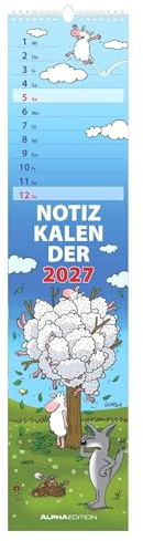Notizkalender HUMOR 2027: Streifenplaner 15x64 cm mit lustigen Sprüchen & Cartoons, Feiertagen & Mondphasen