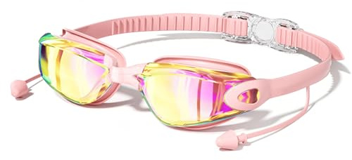 FOSDICK Gafas Natacion Mujer, Antivaho Gafas Piscina Mujer, Protección UV Gafas de Natacion, Visión Clara, Rosa Swimming Goggles para Adultos Adolescentes y Niña para Entrenamiento Competición Piscina