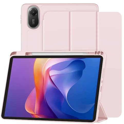 Techsuit für Xiaomi Redmi Pad 2 Hülle mit Stifthalter, Dreifach Faltbarer Ständer, Schlankes Design, Anti Fingerabdruck, Präzise Aussparungen, Flex Trifold Series, Rosa