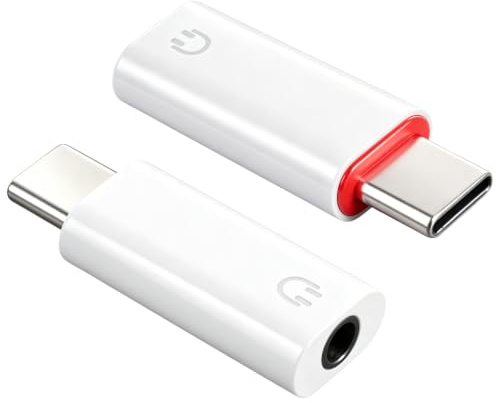 2 Piezas Adaptador USB C a Jack 3.5 mm con DAC Hi-Fi, Adaptador Auriculares Tipo C para iPhone 16/15, Samsung Galaxy S24/S23, Huawei, iPad y Otros Dispositivos USB-C, Convertidor Audio Compacto Blanco