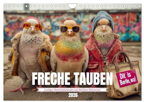 Freche Tauben - Lustiger Sprüchekalender mit Berliner Schnautze (Wandkalender 2026 DIN A4 quer), CALVENDO Monatskalender: Freche Tauben aus Berlin ... für Spaß und gute Laune (CALVENDO Spass)